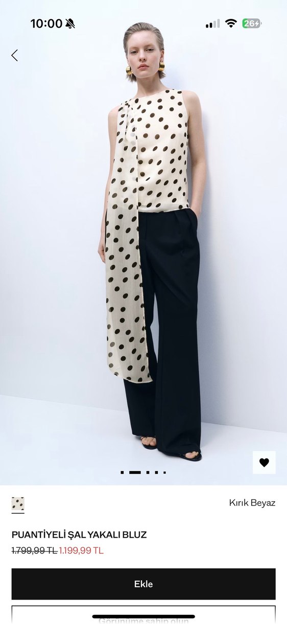 Puantiye Desenli Şal Yakalı Bluz - Görsel 2