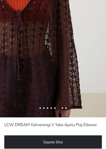 LCW DREAMKahverengi V Yaka Ajurlu Plaj Elbisesi - Görsel 6