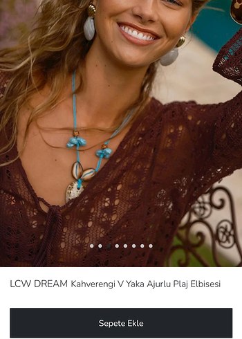 LCW DREAMKahverengi V Yaka Ajurlu Plaj Elbisesi - Görsel 3