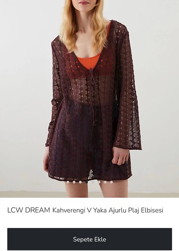 LCW DREAMKahverengi V Yaka Ajurlu Plaj Elbisesi - Görsel 4