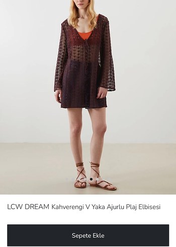 LCW DREAMKahverengi V Yaka Ajurlu Plaj Elbisesi - Görsel 5