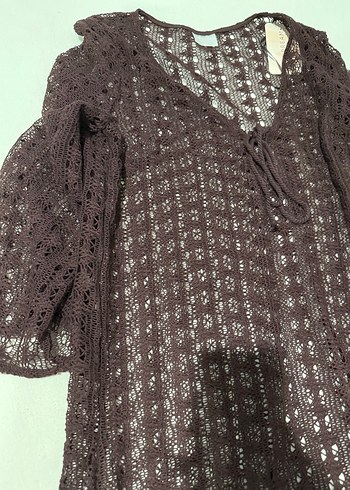 LCW DREAMKahverengi V Yaka Ajurlu Plaj Elbisesi - Görsel 10