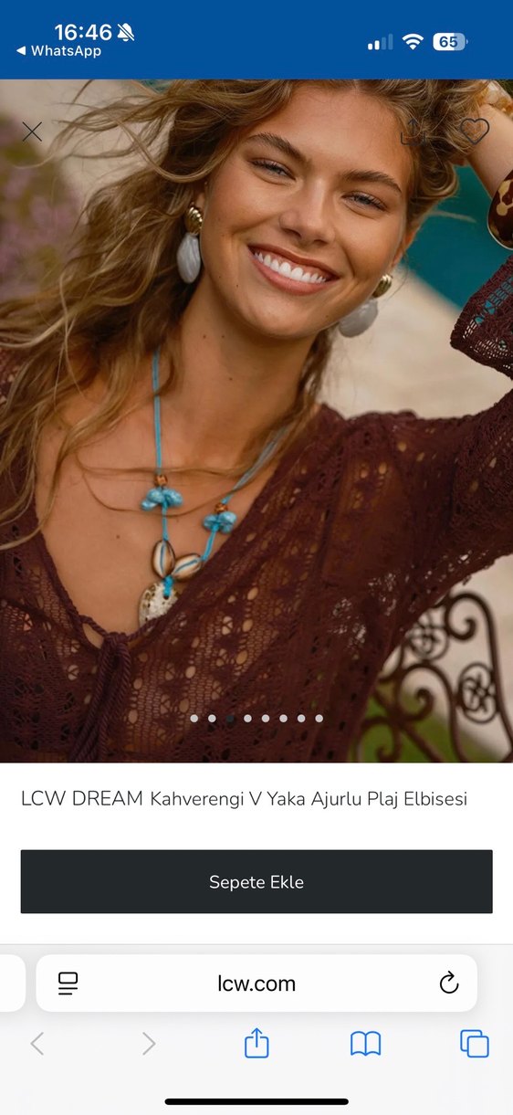 LCW DREAMKahverengi V Yaka Ajurlu Plaj Elbisesi - Görsel 3