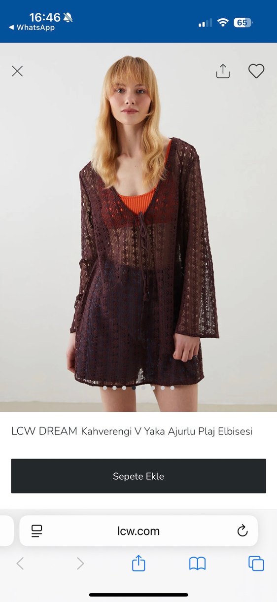 LCW DREAMKahverengi V Yaka Ajurlu Plaj Elbisesi - Görsel 4