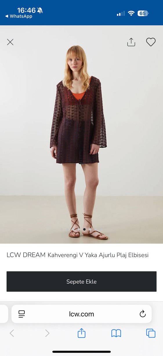 LCW DREAMKahverengi V Yaka Ajurlu Plaj Elbisesi - Görsel 5