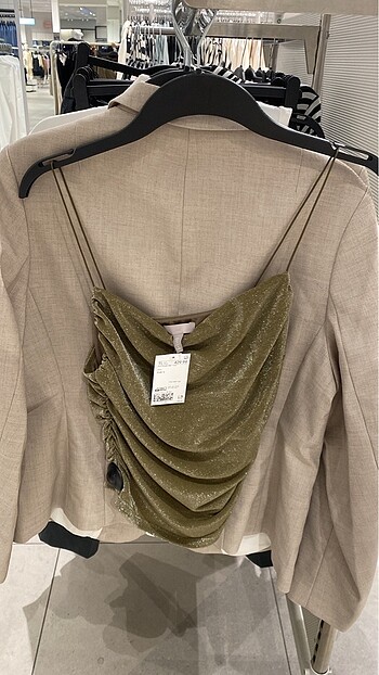 H&M drape detaylı simli bluz