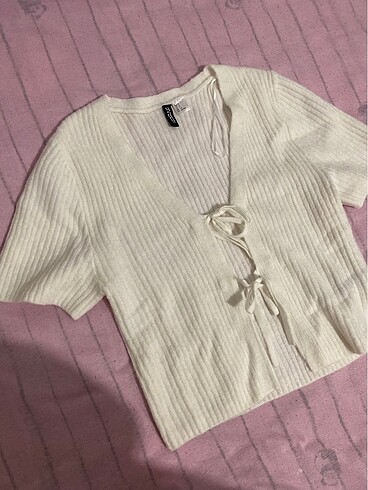 s Beden h&m bağcık detaylı ve lastik örgülü üst triko bluz