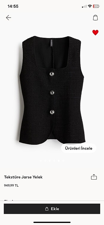 h&m tekstüre jerse yelek