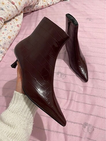 mango timsah deri detaylı bordo bot - Görsel 7