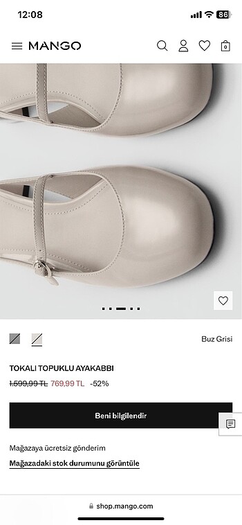 37 Beden gri Renk TOKALI TOPUKLU AYAKABBI BUZ GRİ
