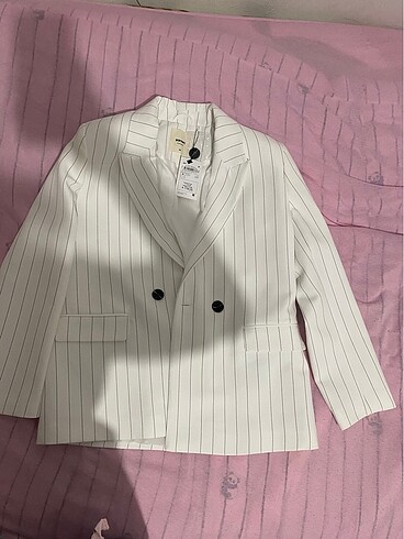 36 Beden beyaz Renk beyaz çizgili blazer