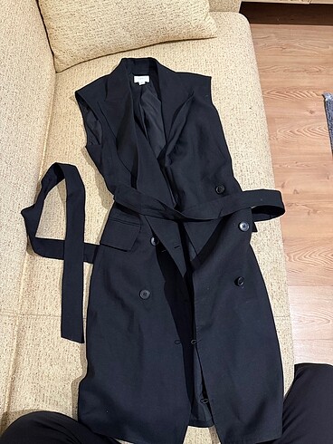 s Beden siyah Renk H&M keten karışımlı blazer elbise