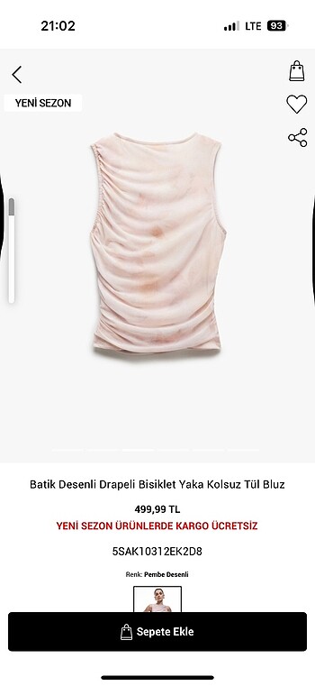 Batik Desenli Drapeli Bisiklet Yaka Kolsuz Tül Bluz