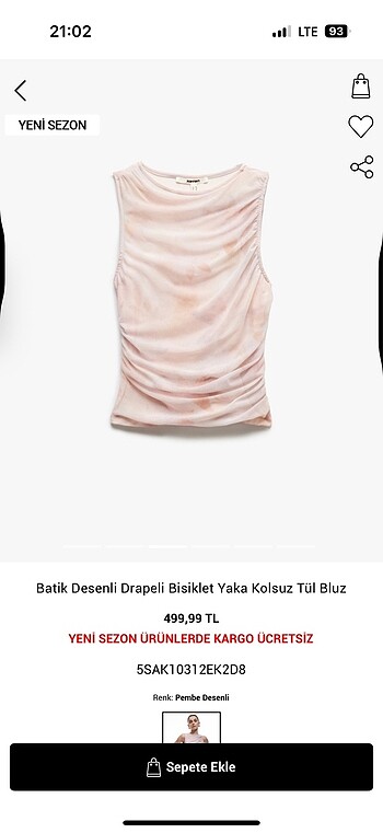 m Beden Batik Desenli Drapeli Bisiklet Yaka Kolsuz Tül Bluz