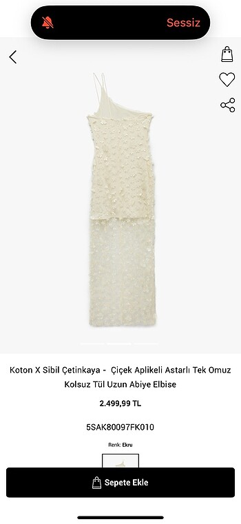 s Beden Koton X Sibil Çetinkaya - Çiçek Aplikeli Astarli Tek Omuz Kolsuz