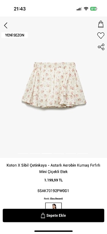 Koton X Sibil Çetinkaya - Astarli Aerobin Kumas Firfirli Mini Çi