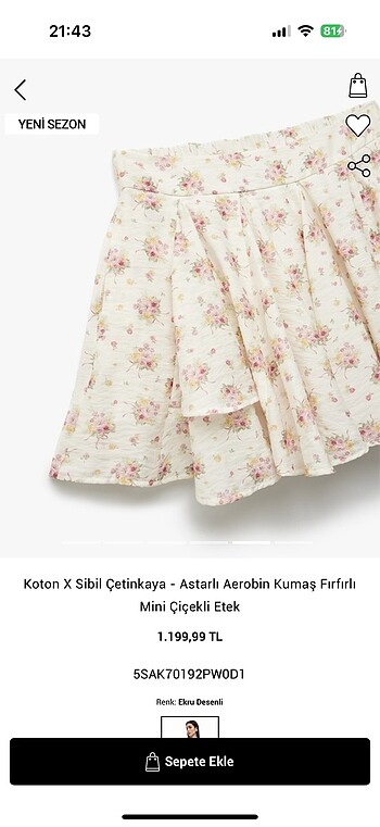 Koton Koton X Sibil Çetinkaya - Astarli Aerobin Kumas Firfirli Mini Çi