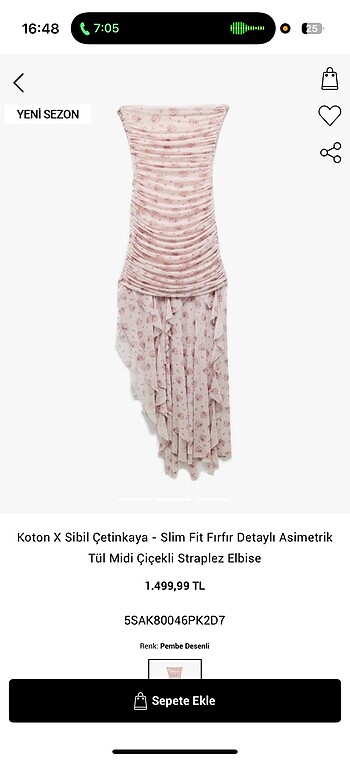 s Beden Koton X Sibil Çetinkaya - Slim Fit Firfir Detayli Asimetrik Tül