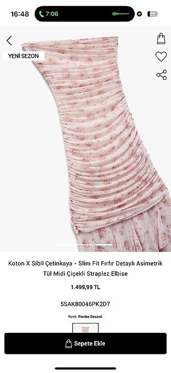 s Beden pembe Renk Koton X Sibil Çetinkaya - Slim Fit Firfir Detayli Asimetrik Tül