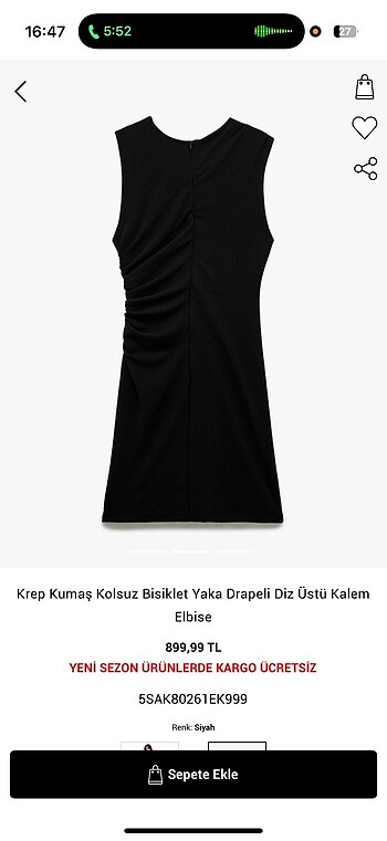 Koton Krep Kumas Kolsuz Bisiklet Yaka Drapeli Diz Üstü Kalem Elbise
