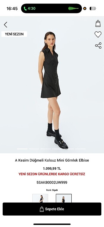 Koton Kesim Dügmeli Kolsuz Mini Gömlek Elbise