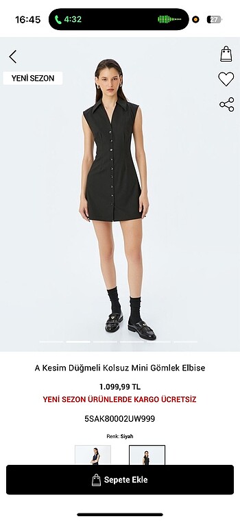 38 Beden Kesim Dügmeli Kolsuz Mini Gömlek Elbise