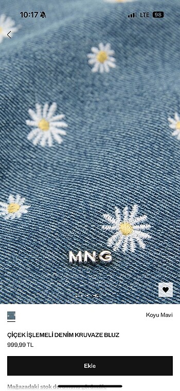 Beden mavi Renk çiçek işlemeli denim makyaj çantası
