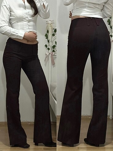 xs Beden Düşük bel bol paça kumaş pantolon