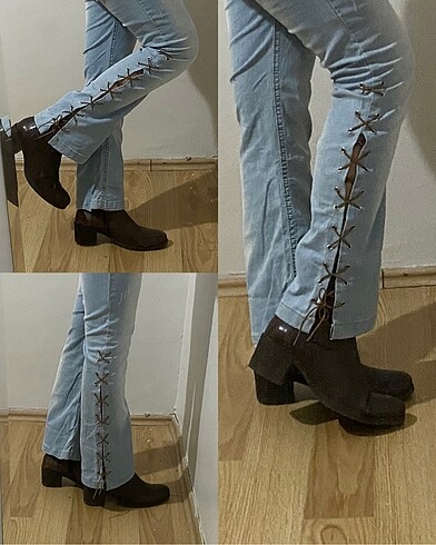 Lace up vintage y2k kovboy jean pantolon