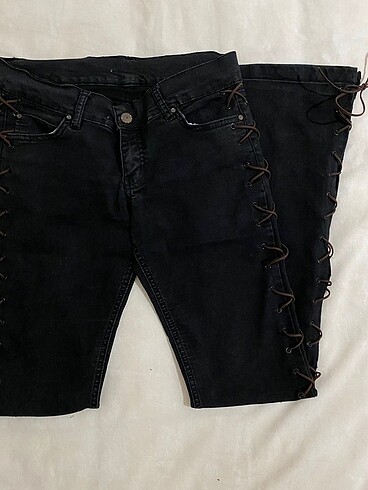 s Beden gri Renk Lace up y2k ipli İspanyol düşük bel pantolon