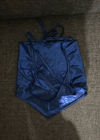 Kadın Lacivert Drapeli Halter Büstiyer - Görsel 2