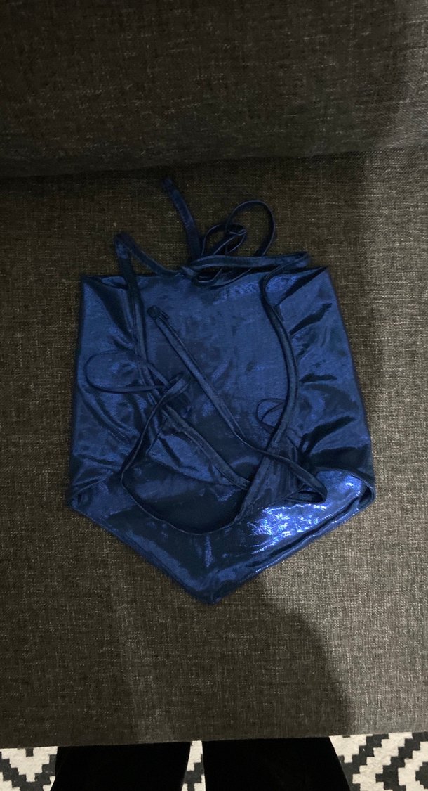 Kadın Lacivert Drapeli Halter Büstiyer - Görsel 2