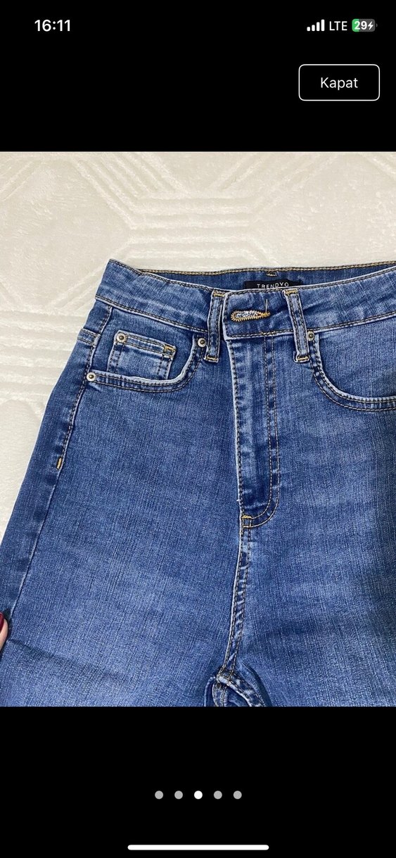 Kadın Mavi Midi Boy Yırtmaçlı Kot Pantolon - Görsel 3