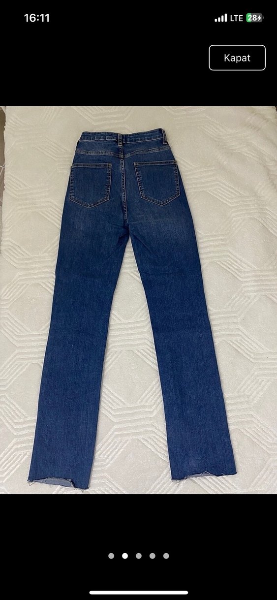 Kadın Mavi Midi Boy Yırtmaçlı Kot Pantolon - Görsel 2