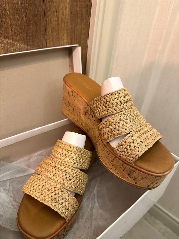 Bej Dolgu Topuklu Kadın Espadril Terlik - Görsel 3