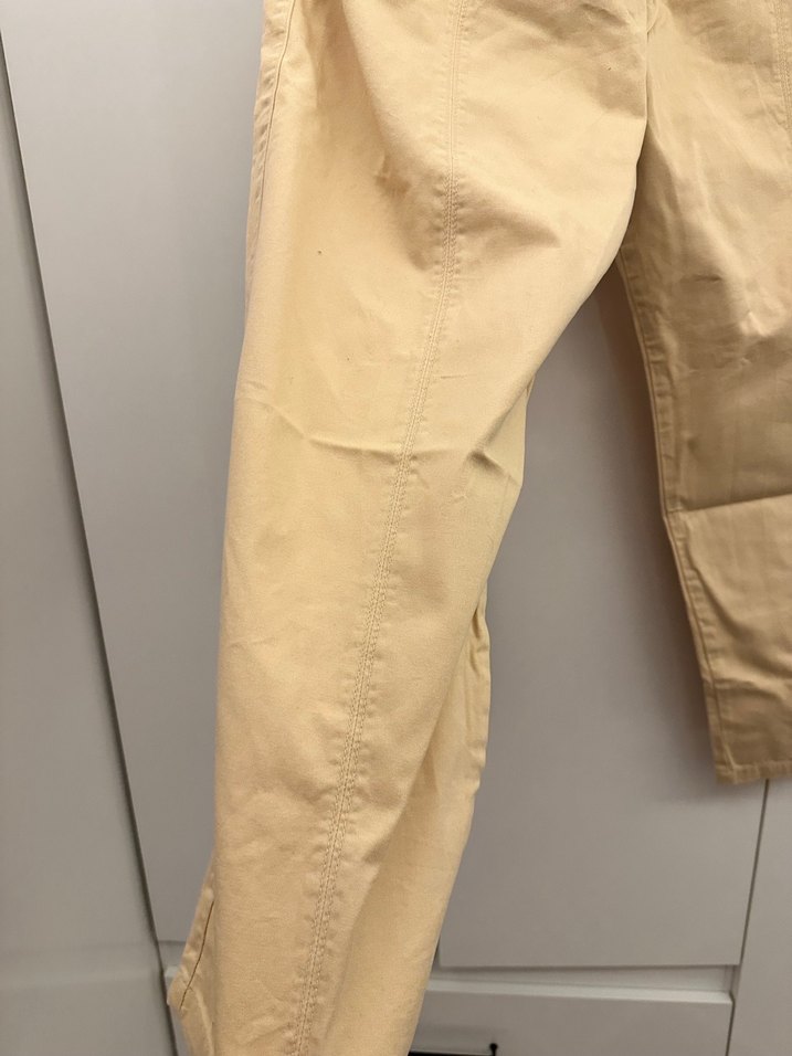 Kadın Keten Bej Bol Kesim Kemerli Pantolon - Görsel 4