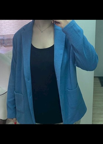 Kadın Mavi Uzun Kollu Blazer Ceket