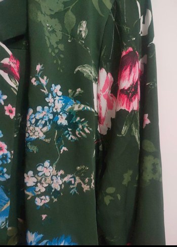 44 Beden Yeşil Çiçek Desenli Bohem Kimono
