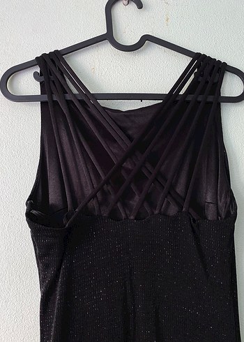 Siyah Uzun Askılı Drapeli Abiye Elbise - Görsel 4