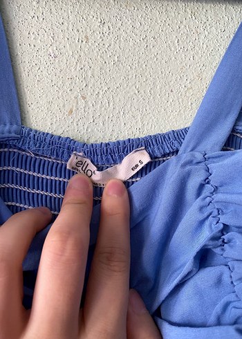 Mavi Uzun Askılı Fırfırlı Elbise - Görsel 4