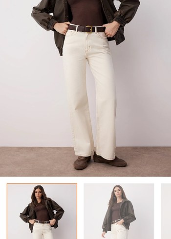 Trendyol & Milla Ekru Yuksek Bel Genis Paca Jean
