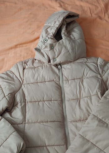 Bej Midi Kadın Kışlık Kapüşonlu Mont - Görsel 2