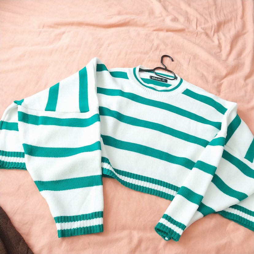 Kadın Çizgili Triko Uzun Kollu Kazak - Görsel 2