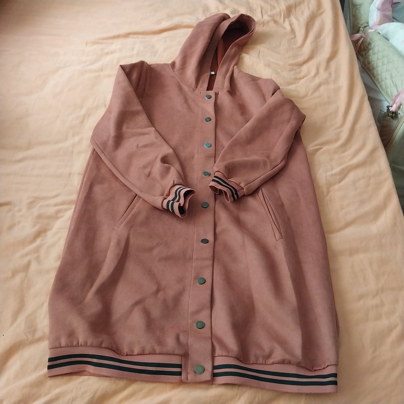 Pembe Kapüşonlu Süet Kadın Kaban - Görsel 2