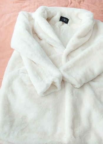 Beyaz Kadın Peluş Midi Mont - Görsel 2