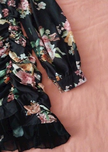 Çiçek Desenli Uzun Kollu Mini Elbise - Görsel 3