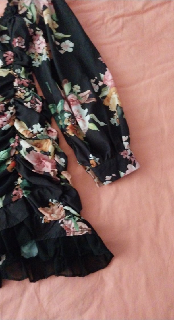 Çiçek Desenli Uzun Kollu Mini Elbise - Görsel 3