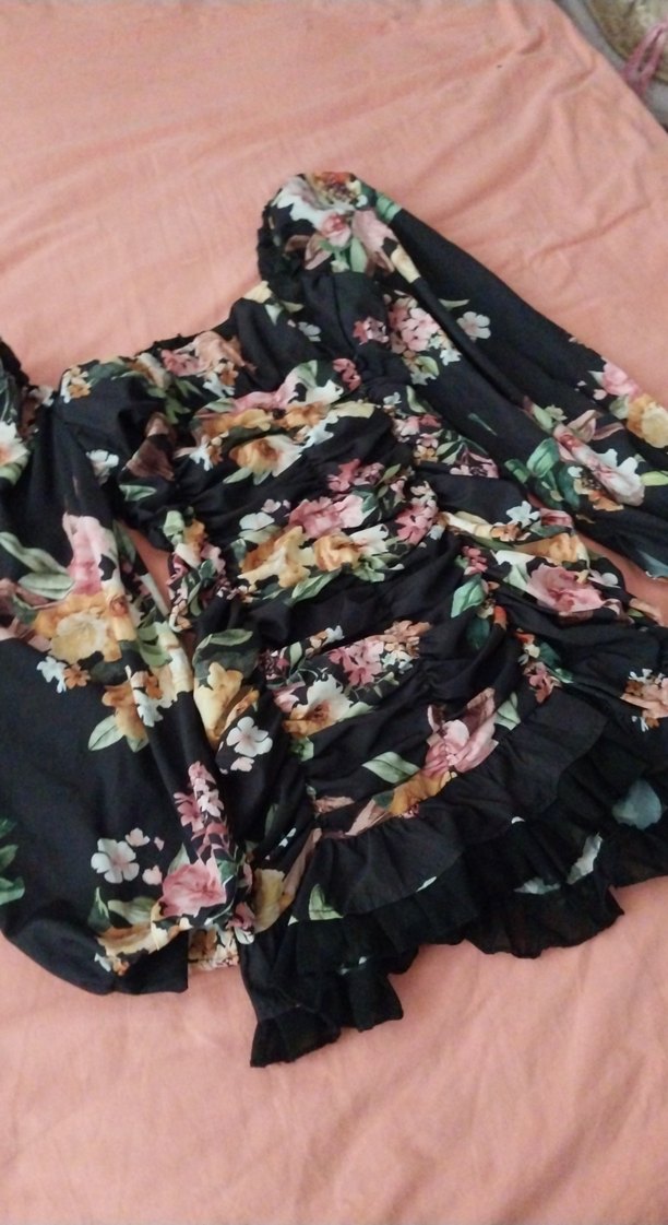 Çiçek Desenli Uzun Kollu Mini Elbise - Görsel 2