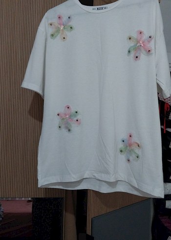 Beyaz Kısa Kollu Bohem Kız Tişörtü - Görsel 2