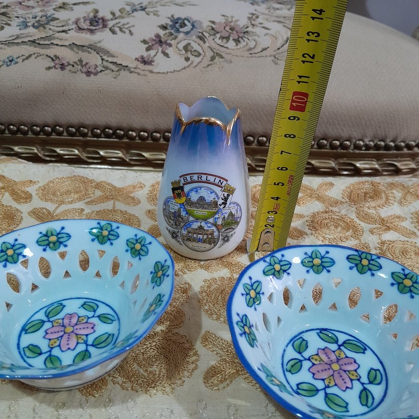 Avrupa Mavi Vazo ve Dekoratif Ajurlu  Kaseler - Görsel 3